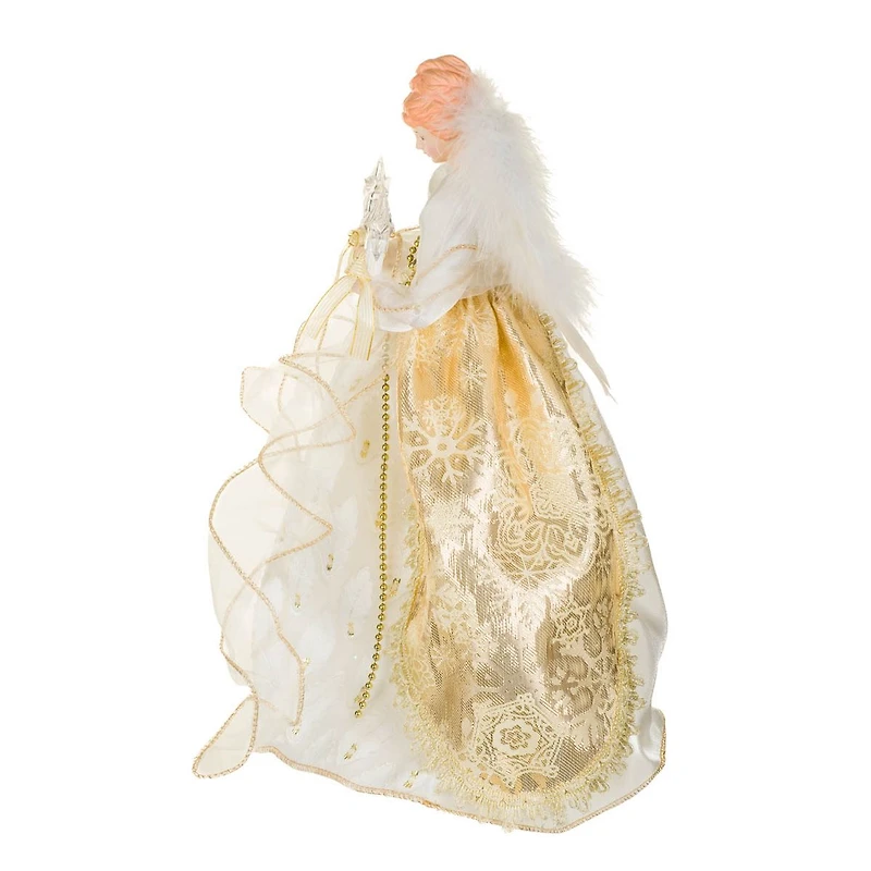 Ivory and Gold Fabric 10-Light Angel Tree Topper with Stars