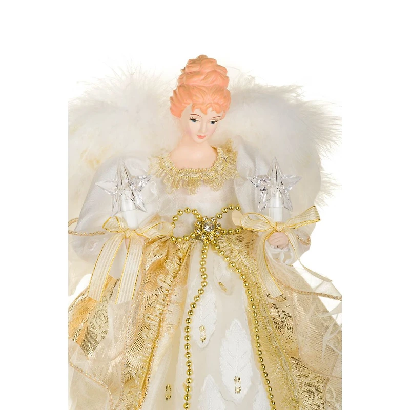 Ivory and Gold Fabric 10-Light Angel Tree Topper with Stars