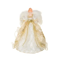 Ivory and Gold Fabric 10-Light Angel Tree Topper with Stars