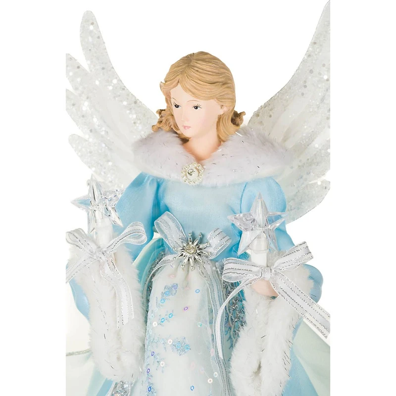 Snowflake Blue and Silver Fabric Icy 10-LIGHT Angel Tree Topper Stars