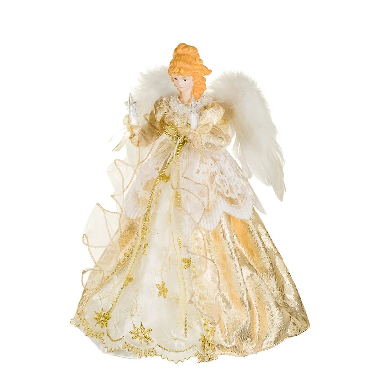 Gold and Ivory Fabric 10-Light Angel Tree Topper with Stars