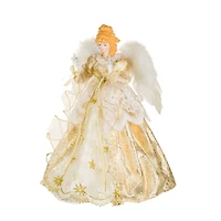 Gold and Ivory Fabric 10-Light Angel Tree Topper with Stars