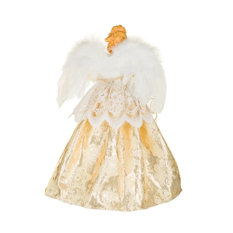 Cime de sapin ange en tissu or et ivoire avec étoiles à 10 lumières