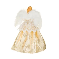 Cime de sapin ange en tissu or et ivoire avec étoiles à 10 lumières