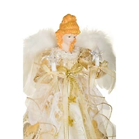 Gold and Ivory Fabric 10-Light Angel Tree Topper with Stars
