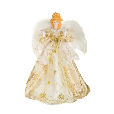 Gold and Ivory Fabric 10-Light Angel Tree Topper with Stars