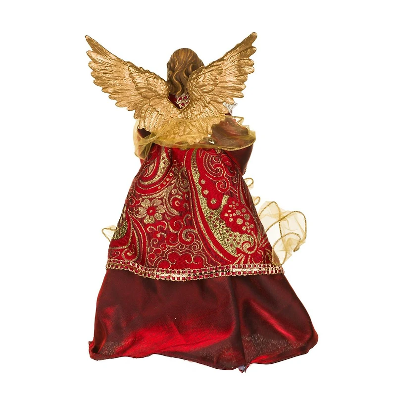 Red and Gold Fabric 10-LIGHT Angel Tree Topper Holding Stars
