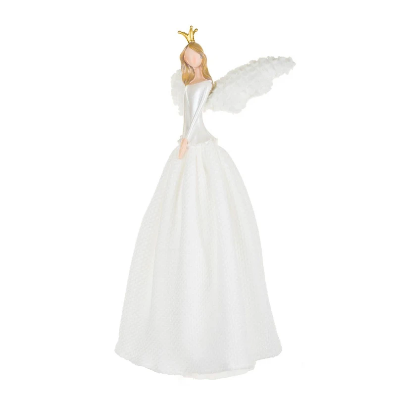 White Poly Demure Angel Warm White LED Tree Topper Fluffy Wings