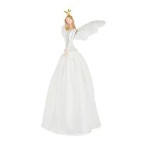White Poly Demure Angel Warm White LED Tree Topper Fluffy Wings