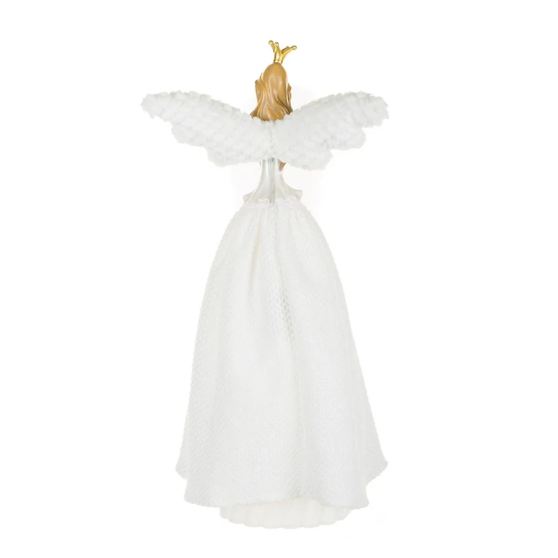White Poly Demure Angel Warm White LED Tree Topper Fluffy Wings