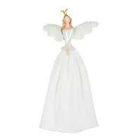 White Poly Demure Angel Warm White LED Tree Topper Fluffy Wings