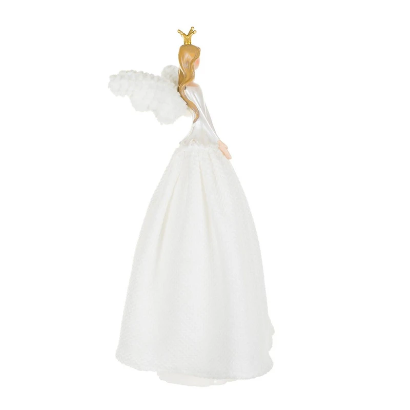 White Poly Demure Angel Warm White LED Tree Topper Fluffy Wings