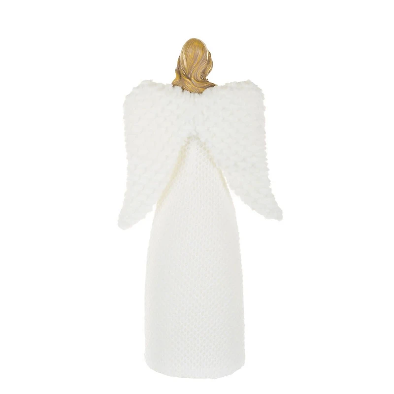 White Poly Praying Angel LED Figurine with Fluffy Wings