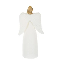 White Poly Praying Angel LED Figurine with Fluffy Wings