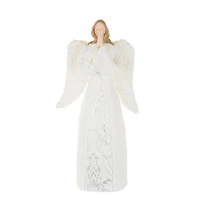 Figurine ange priant en poly blanc avec DEL et ailes duveteuses