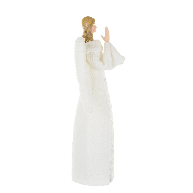 Figurine ange priant en poly blanc avec DEL et ailes duveteuses