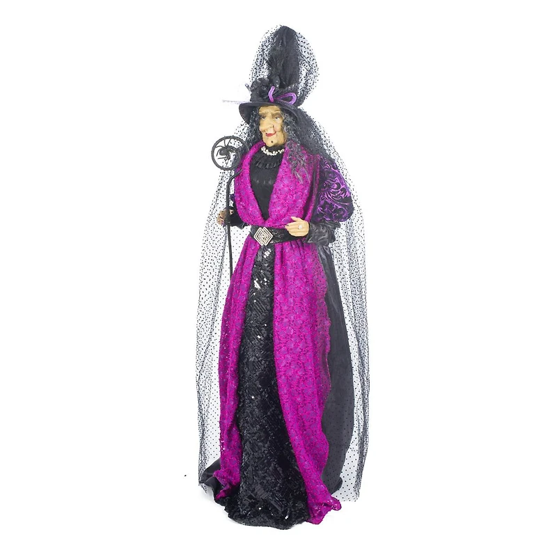 Orchid and Black Fabric Witch Figure with Spider Staff