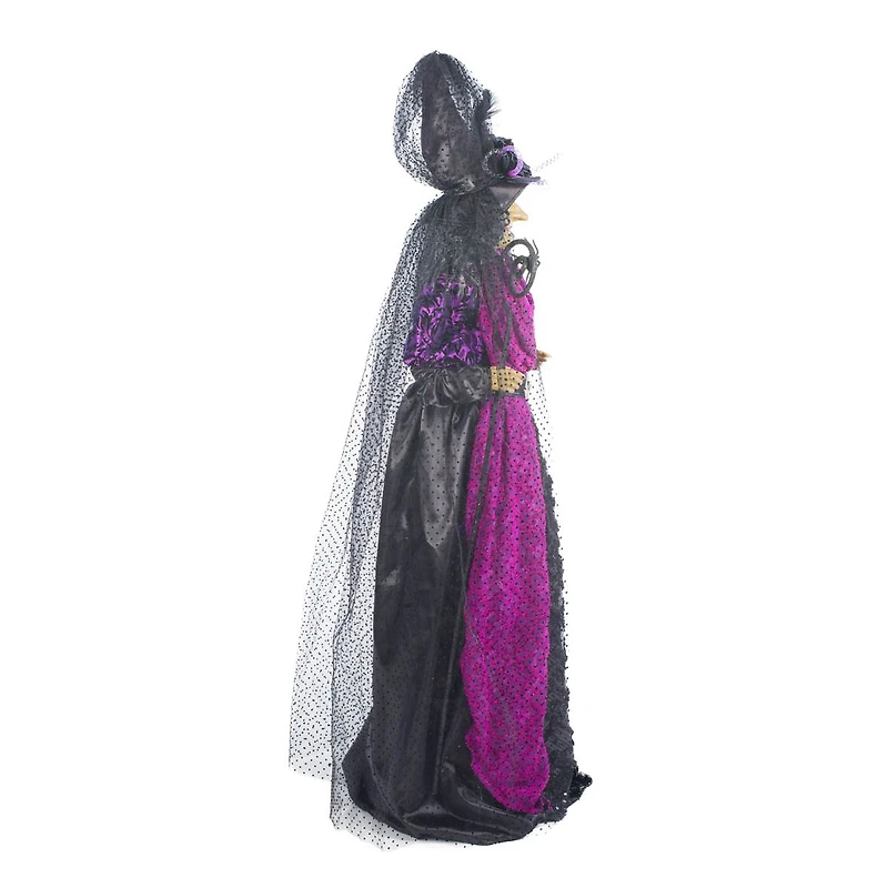 Orchid and Black Fabric Witch Figure with Spider Staff