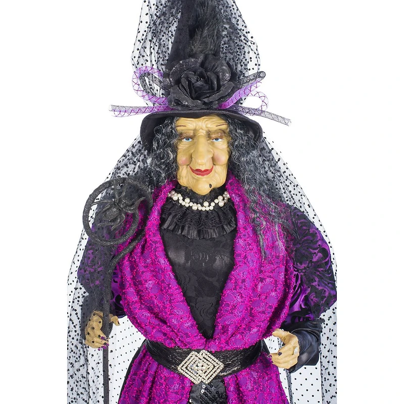 Orchid and Black Fabric Witch Figure with Spider Staff