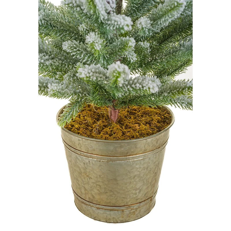 Flocked Green Plastic Spruce Tree with Bucket Stand