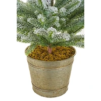 Flocked Green Plastic Spruce Tree with Bucket Stand