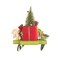 Red and Green Fabric Sledding Elves Figurine with Gifts