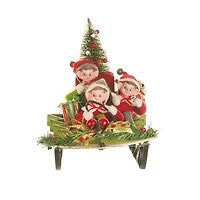 Red and Green Fabric Sledding Elves Figurine with Gifts