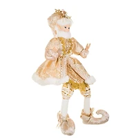 Sequin Gold and White Fabric Elf Figurine with Pearl Accents