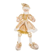 Sequin Gold and White Fabric Elf Figurine with Pearl Accents