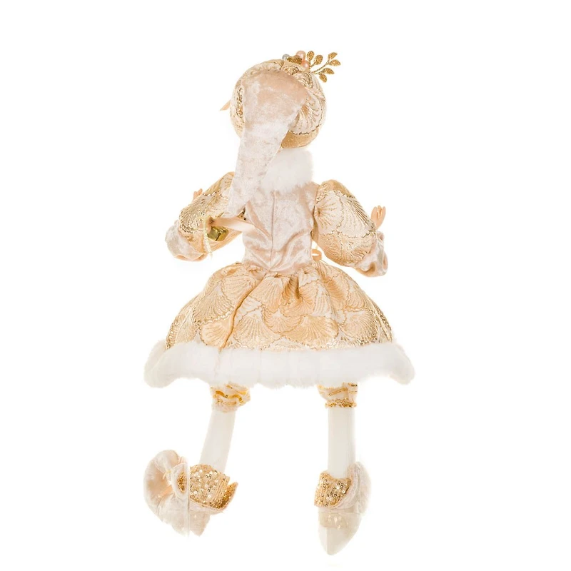 Sequin Gold and White Fabric Elf Figurine with Pearl Accents