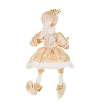 Sequin Gold and White Fabric Elf Figurine with Pearl Accents