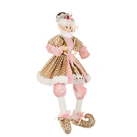 Rhinestoned Pink and Gold Fabric Elf Figurine with Doily Accents