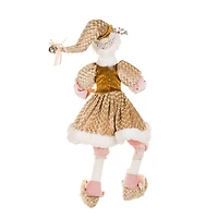 Rhinestoned Pink and Gold Fabric Elf Figurine with Doily Accents