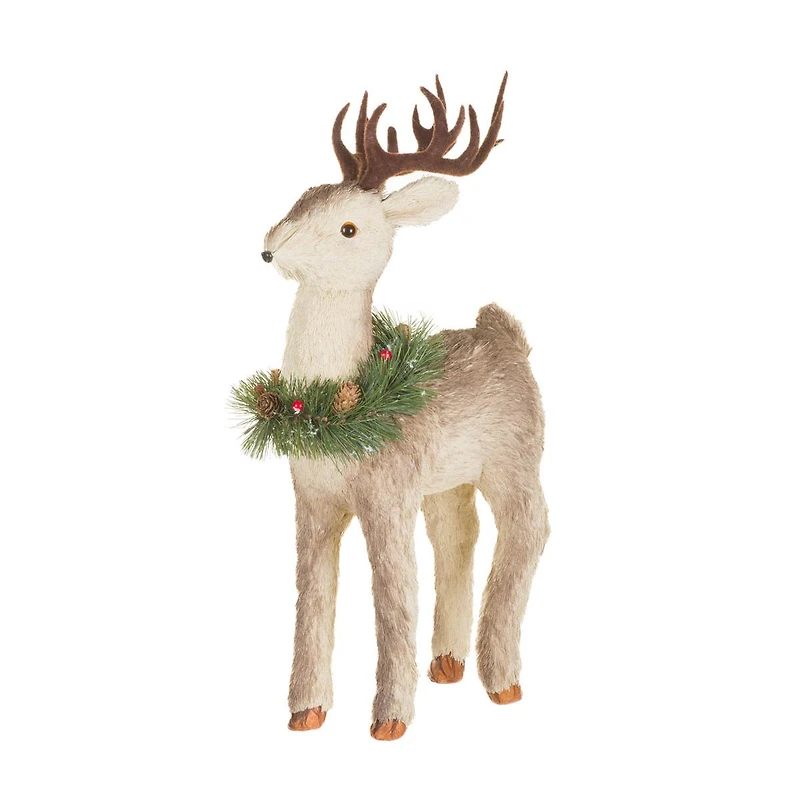 Furry Brown Fabric Reindeer Figurine with Collar