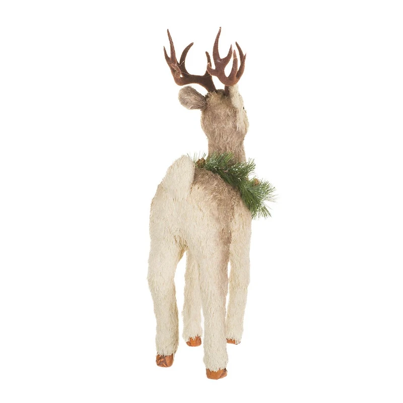 Furry Brown Fabric Reindeer Figurine with Collar