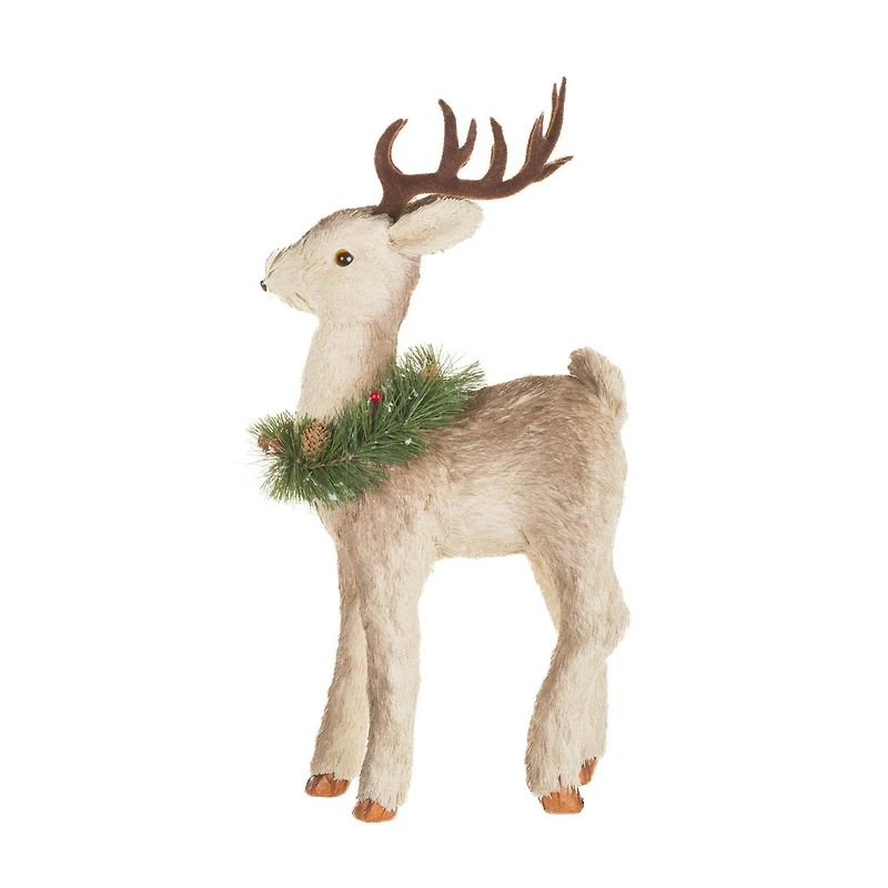 Furry Brown Fabric Reindeer Figurine with Collar