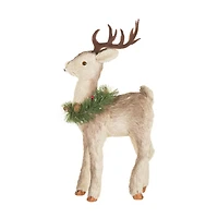 Furry Brown Fabric Reindeer Figurine with Collar