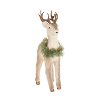Furry Brown Fabric Reindeer Figurine with Collar