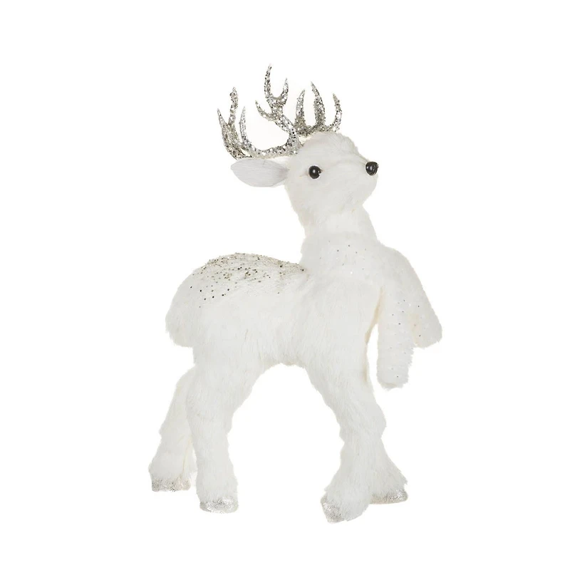 White Straw Reindeer Figurine with Sequin Antlers