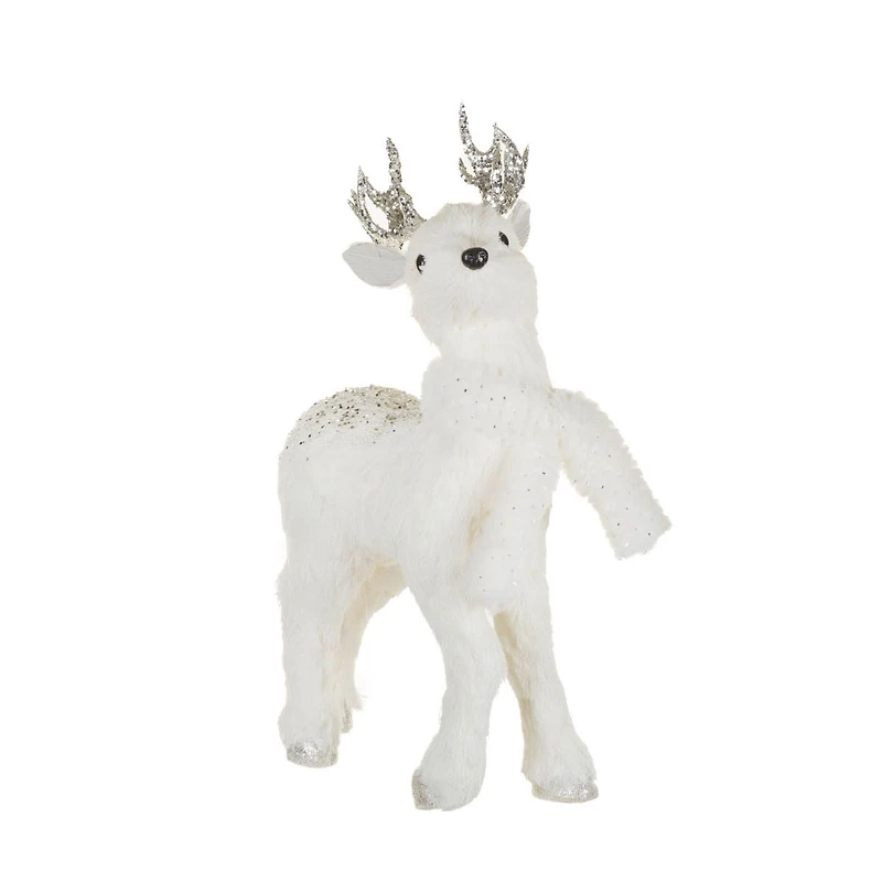 Figurine renne en paille blanche avec bois à sequins
