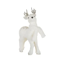 Figurine renne en paille blanche avec bois à sequins