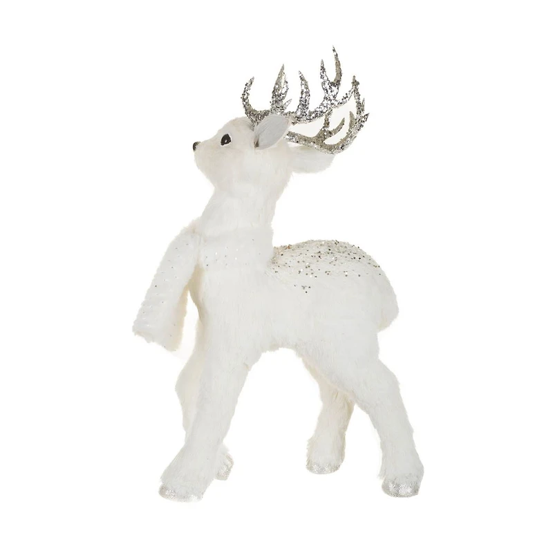 Figurine renne en paille blanche avec bois à sequins