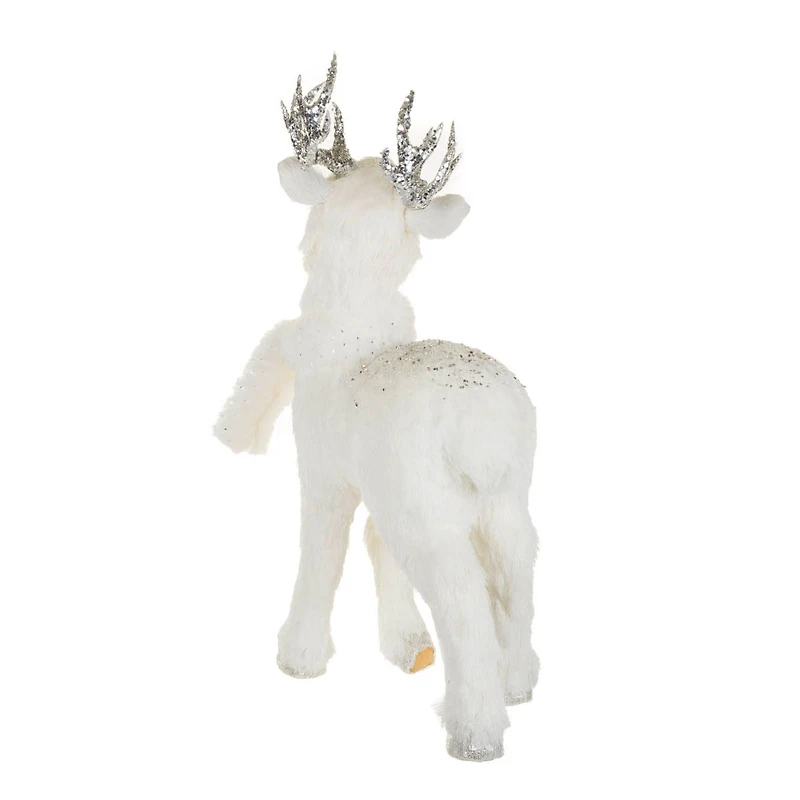 Figurine renne en paille blanche avec bois à sequins