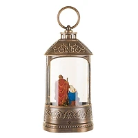 Musical Bronze Plastic Water Lantern Warm White LED Snow Globe Nativity Scene