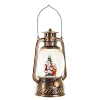Musical Bronze Plastic Lantern Warm White LED Snow Globe Santa & Reindeer Helper