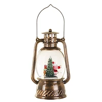 Musical Bronze Plastic Lantern Warm White LED Snow Globe Santa & Reindeer Helper