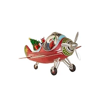 Red Plastic Santa's Airplane Warm White LED Snow Globe