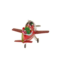 Red Plastic Santa's Airplane Warm White LED Snow Globe