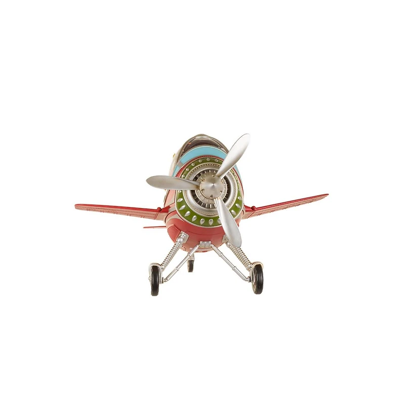 Red Plastic Santa's Airplane Warm White LED Snow Globe