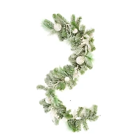 Guirlande suspendue en plastique blanc floqué avec sapins et ampoules arlequin